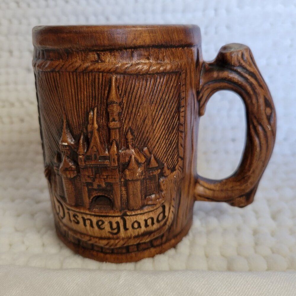 Vintage Disneyland Disney Ceramic Mug 3D Raised brown Sleeping Beauty Castle 70s